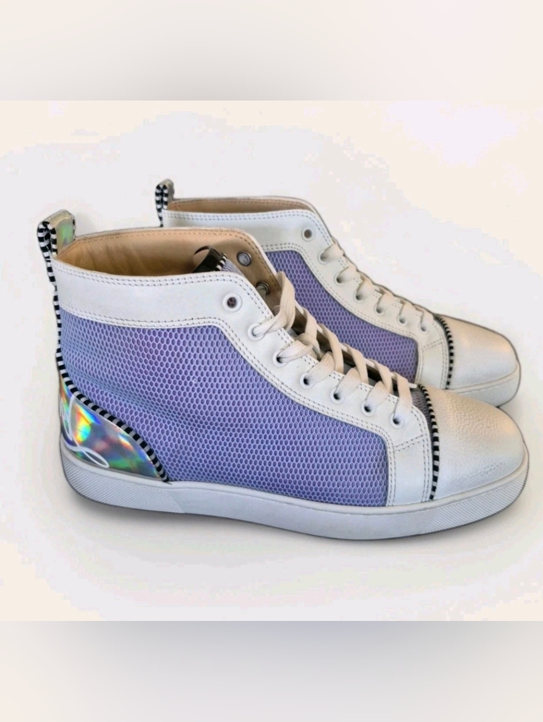 Christian Louboutin Sz 42 Fun Louis Leather High-Top White/ Purple Authentic